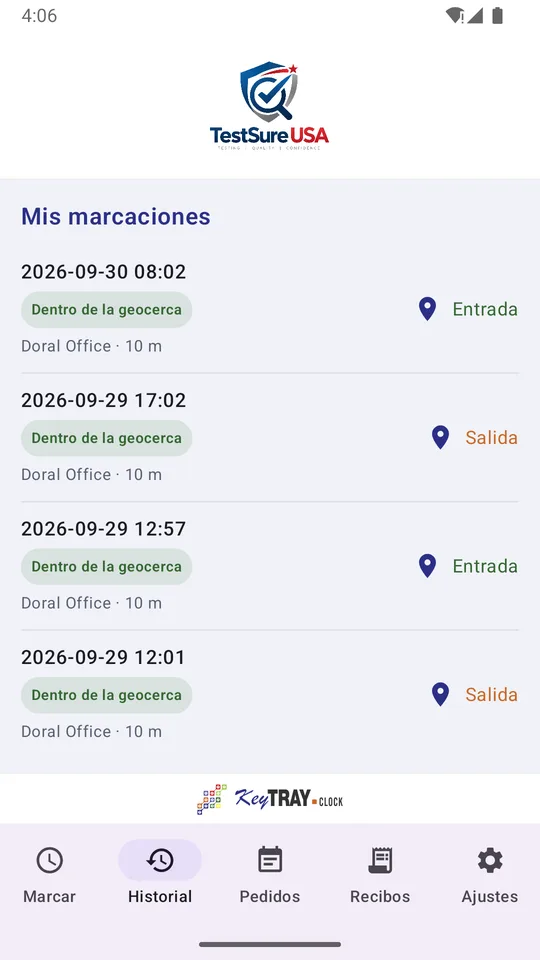Pantallas de la app KeyTray Clock