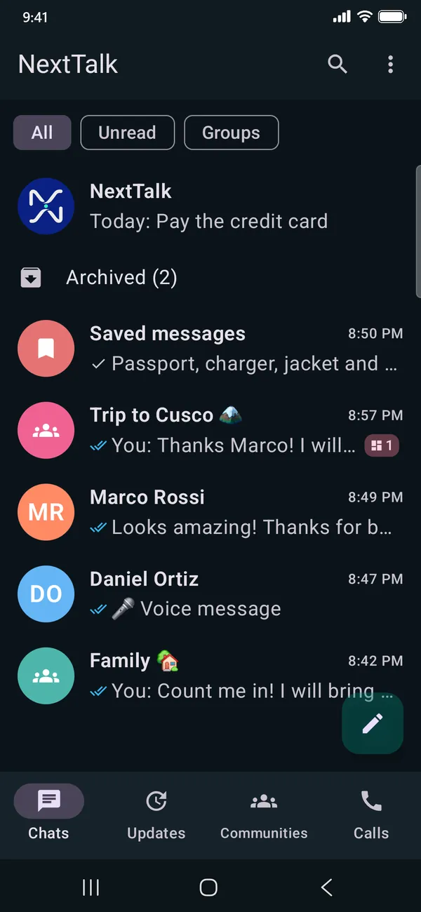 NextTalk app screens