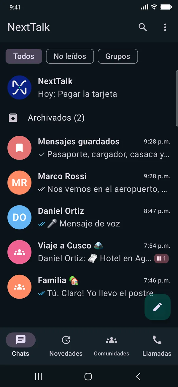 Pantallas de la app NextTalk