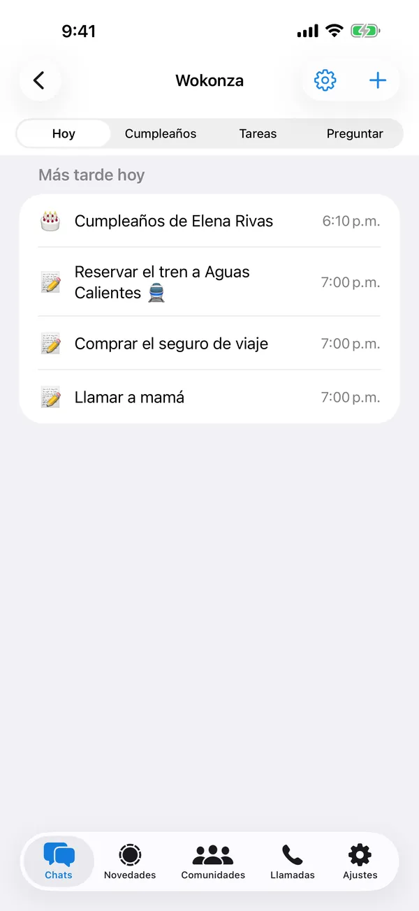 Pantallas de la app Wokonza